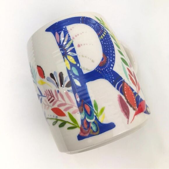 Anthropologie Starla M. Halfmann Petal Pallette Monogram R Floral Artisan Mug - Picture 4 of 13